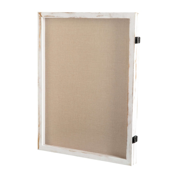 Flash Furniture Peyton 18x24 Shadow Box Display Case with Linen Liner, 8 Push Pins and Solid Pine Wood Frame in Whitewash HMHD-23M012YBN-WHTWSH-1824-GG - main